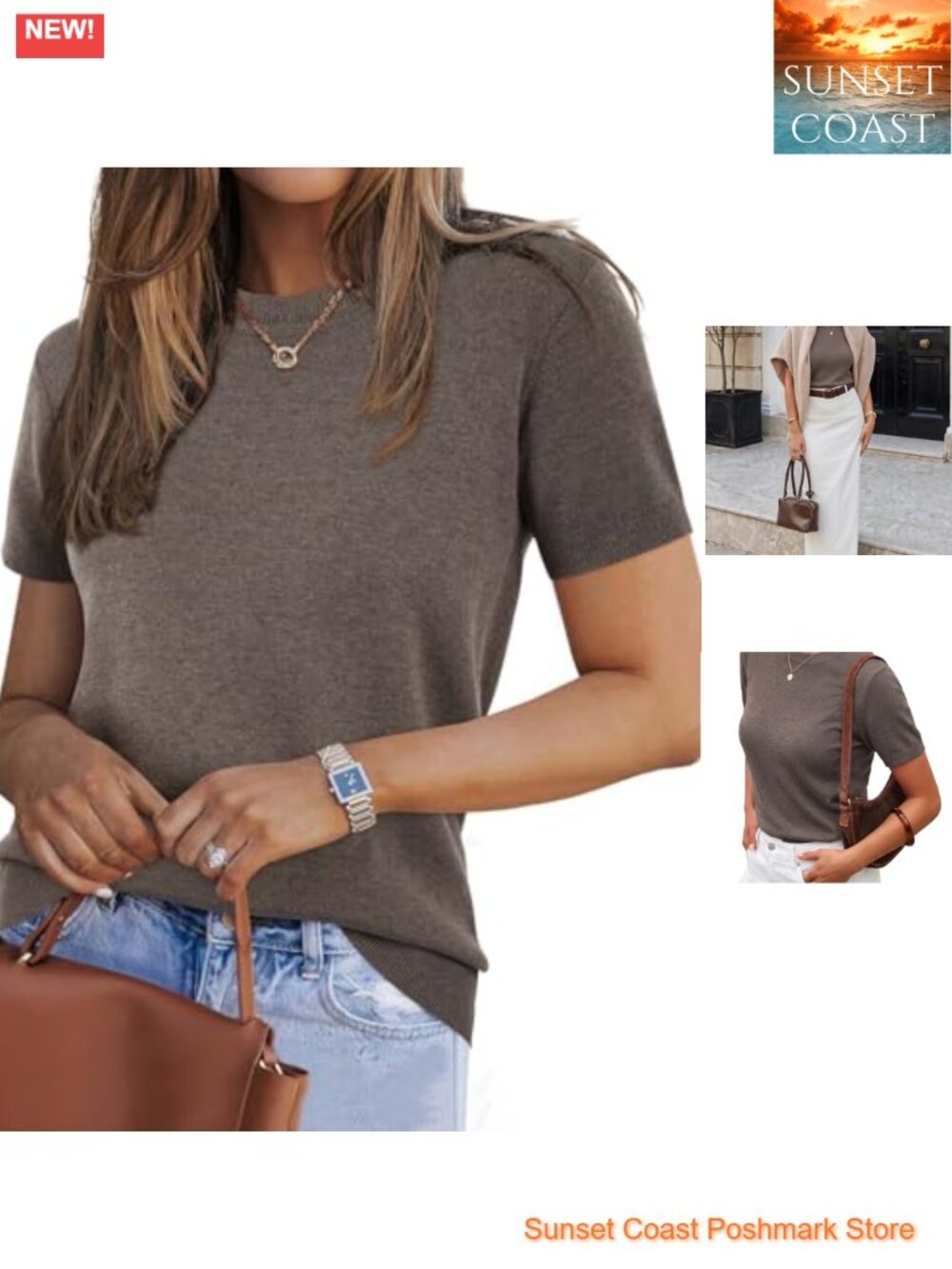 Wool Blend Short Sleeve Sweater Pullover Business Casual